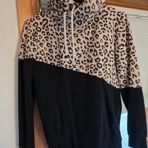 AMPERSAND AVE Leopard and Black Hoodie
